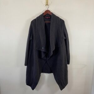 Saks Fifth Avenue Draped Ribbed Cardigan Sweater Dark Grey M/L Boho Cozy